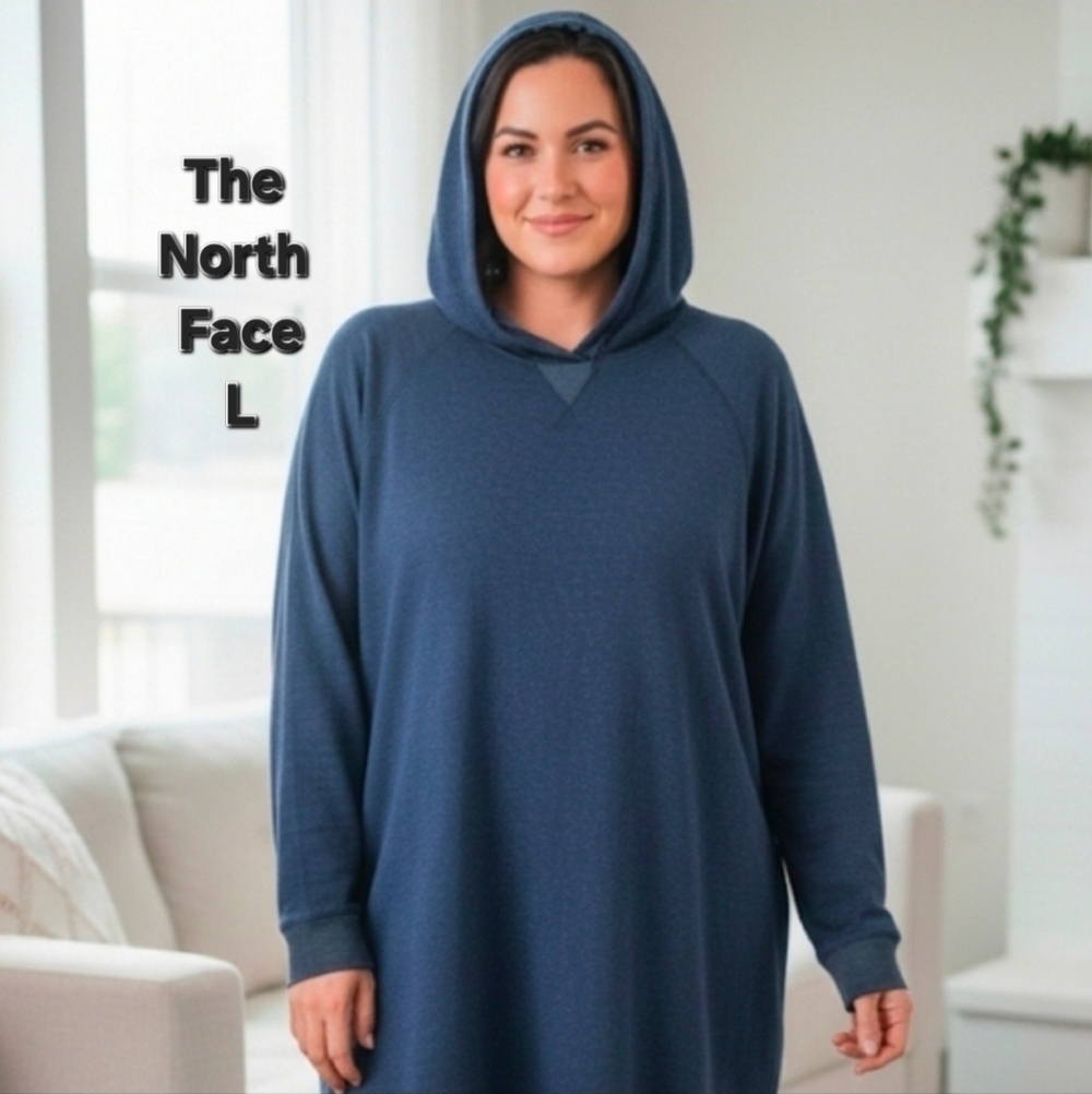 THE NORTH FACE Women's Size L Hooded Pullover Blue Cotton Blend